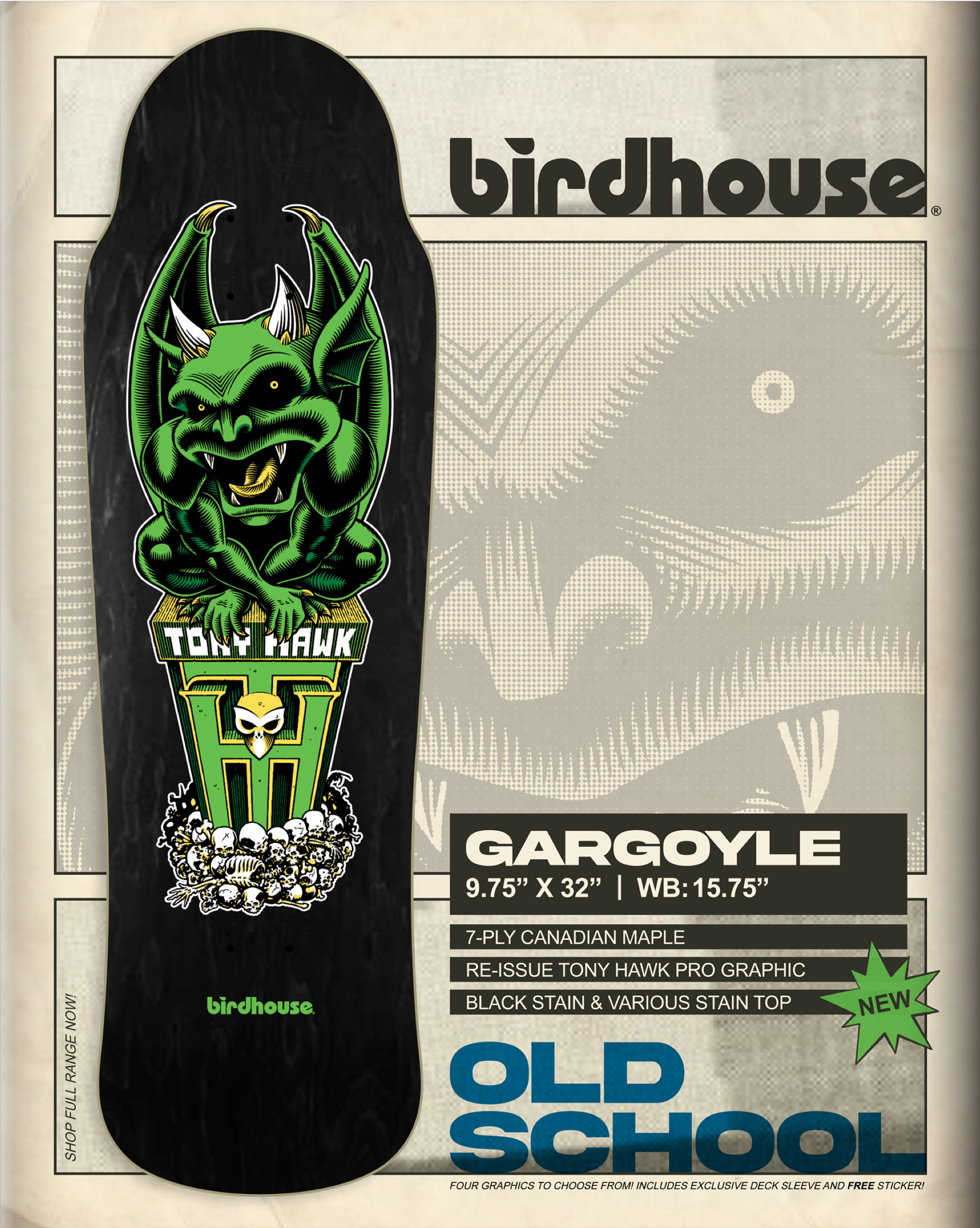 BIRDHOUSE DECK TONY HAWK GARGOYLE BLACK 9.75 – The Disturb House
